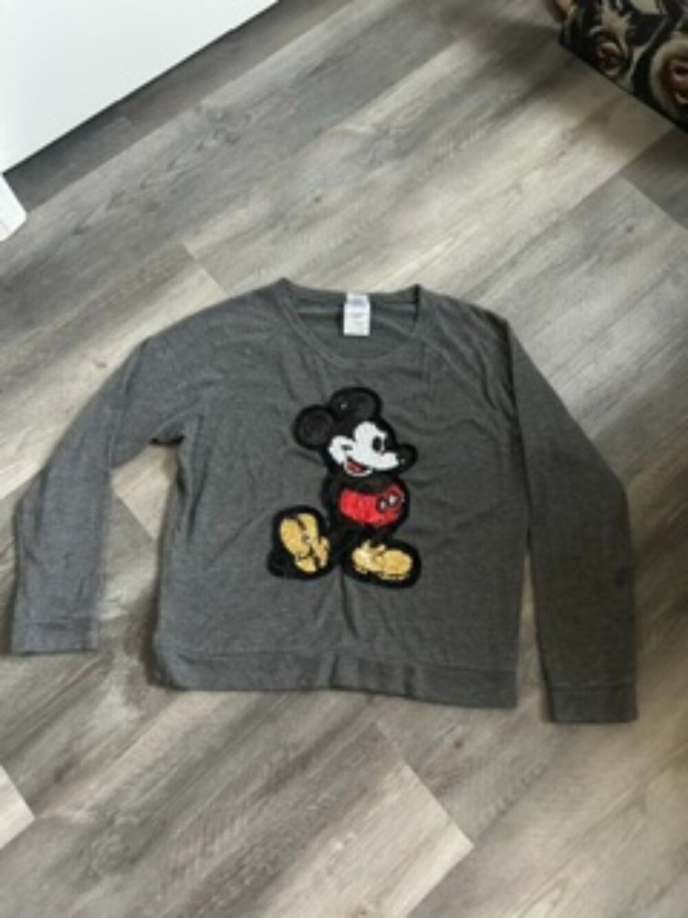 Disney Mickey Mouse Walking Sequin Gray Pullover Women's Large